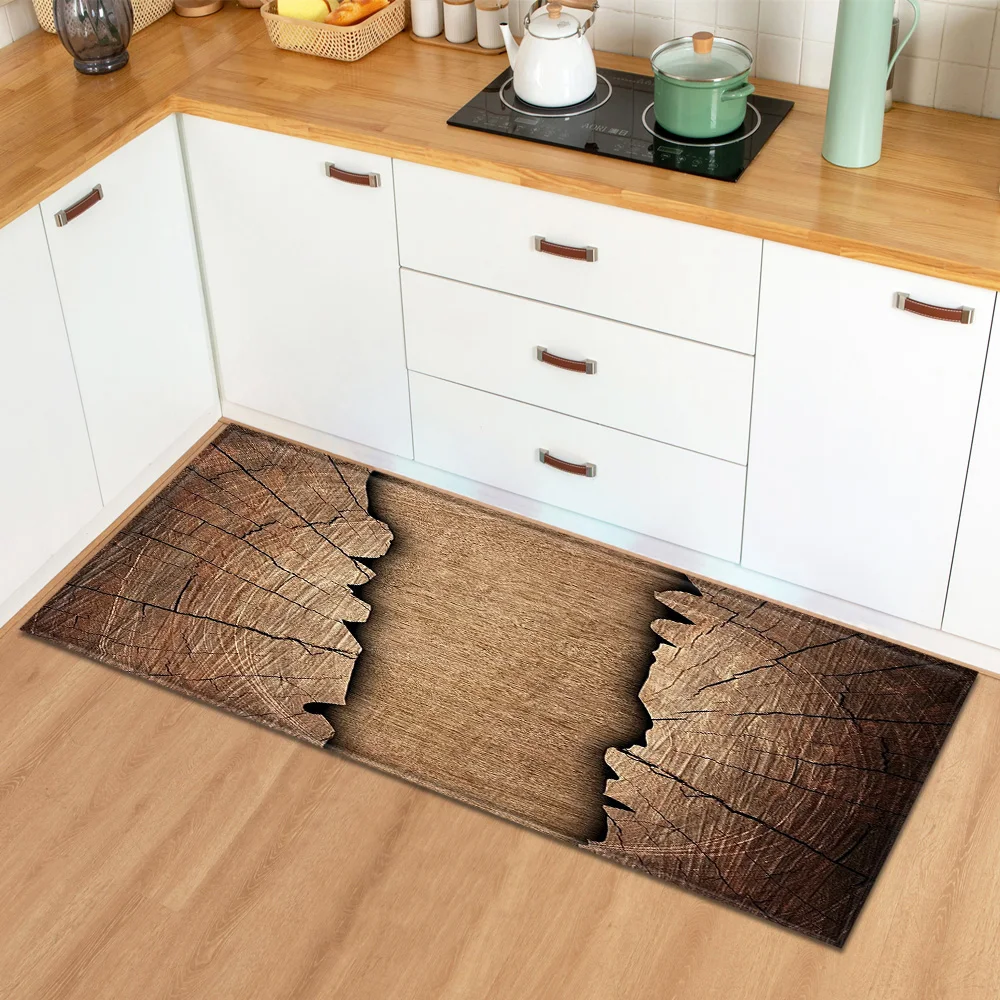 

Kitchen Mat Home Entrance Doormat Bedroom Bedside Wood Grain Pattern Decoration Floor Carpet Hallway Bathroom Anti-Slip Long Rug