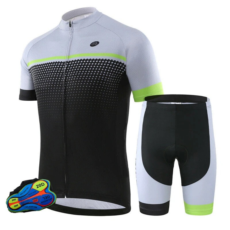 Best Seller Summer Short Sleeve Cycling Suit Men\'s Top and Bottom Bib Shorts Kit  Bike Jersey Set Cycling Clothing With Pocket