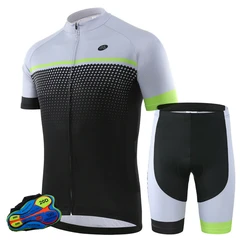 Men's Top and Bottom Bib Shorts Kit  Bike Jersey Set Cycling Clothing With Pocket Short Sleeve Cycling Suit Full Zipper