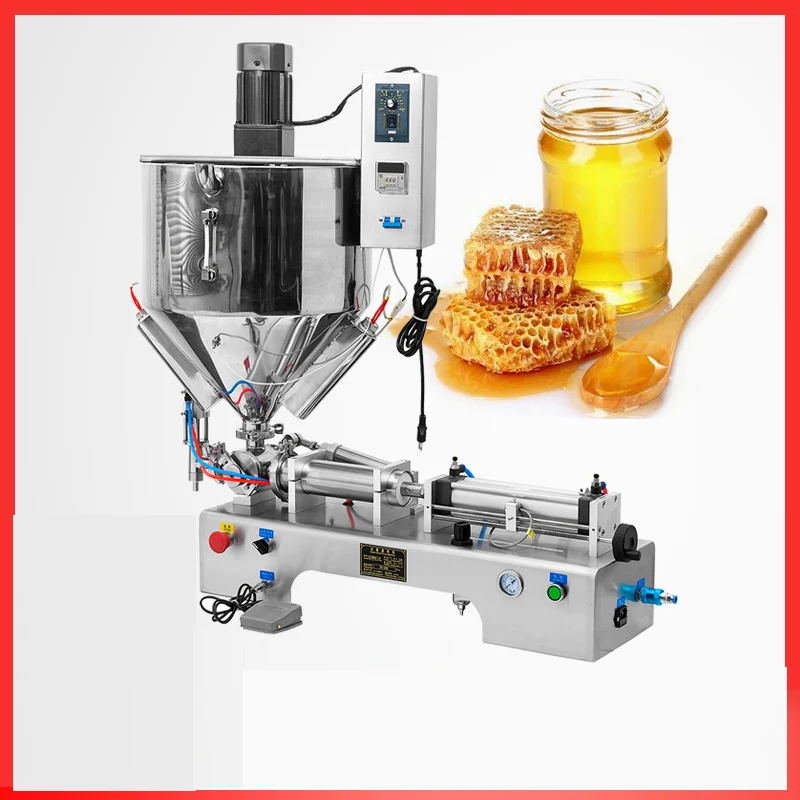 Single-nozzle paste filling machine cream salad tahini small pedal electric heating stirring type filling machine