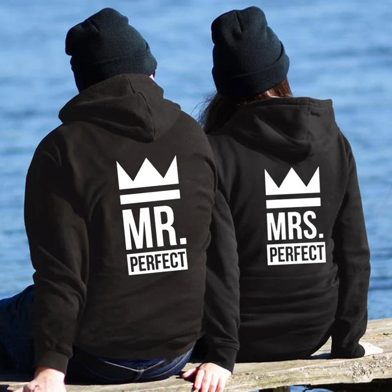 

Women Letter Print Sweatshirts Couple Hoodies Pullover Men Hoodied Tops MRS. PERFECT MR. PERFECT