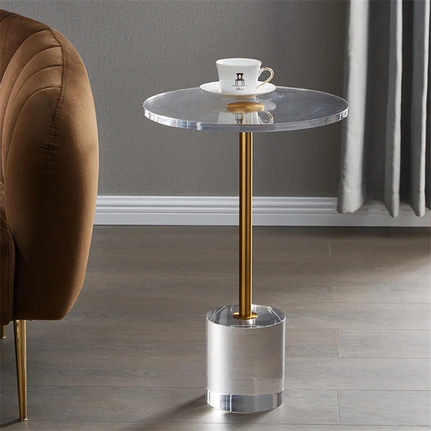 Nordic transparent acrylic coffee table living room creative stainless steel corner table Mini round table sofa bedside table