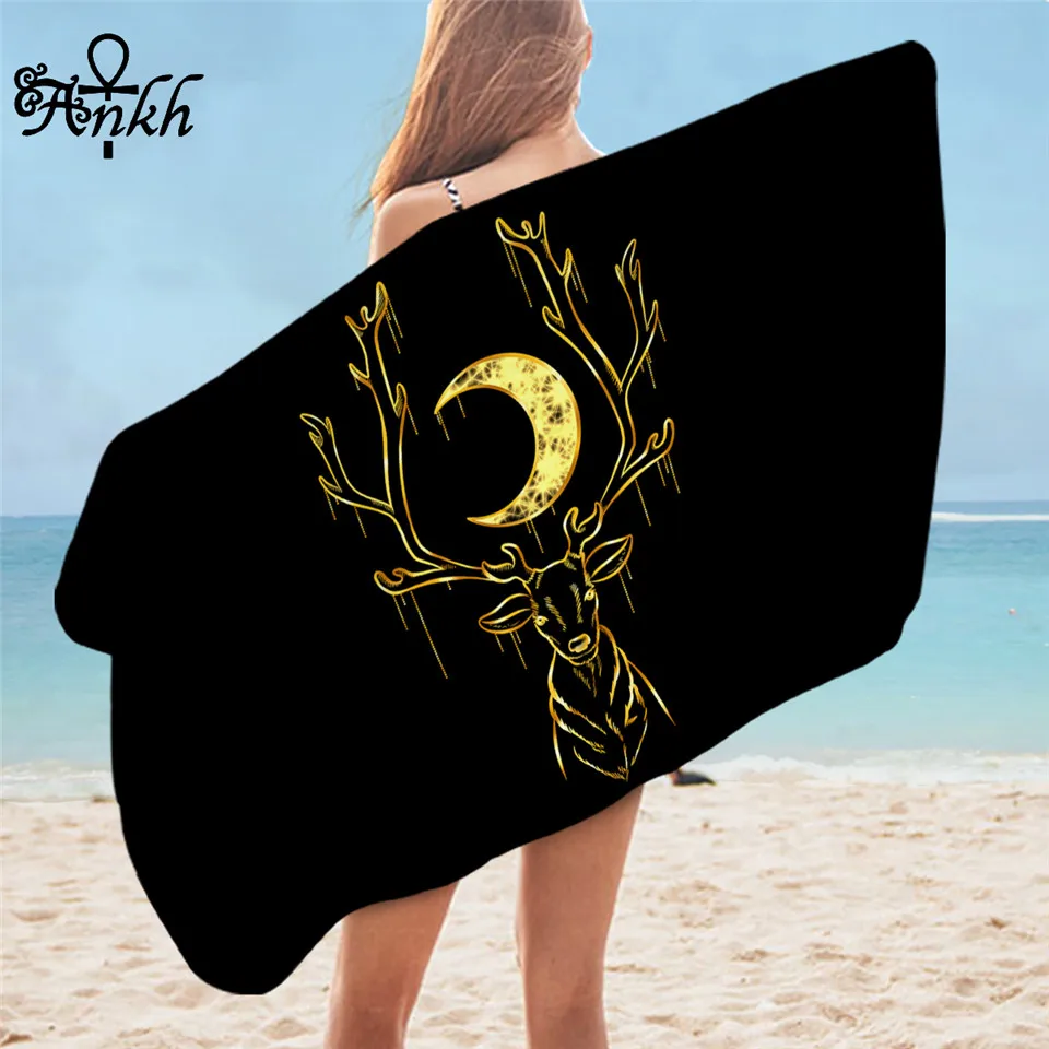 Deer by Taemin Ankh Kids Bath Towel Luxury Microfiber Beach Towel Black Golden Picnic Mat 75x150 Animal Moon Summer Blanket