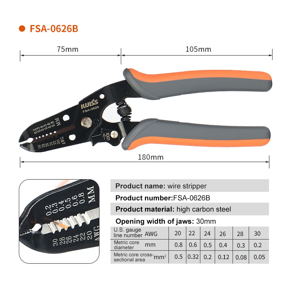 Alicates de pelado de cables solares multifunción, FSA-0626 /FSA-0626B, cortador de cables de diámetro 0,6-2,6mm (22-10AMG), herramientas de pelado de cables