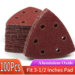 100 Pcs Triangle Sandpaper 90*90mm 6 Holes Hook & Loop 40-400 Grits Sanding Disc For Wood leather Stone Glass Finishing Grinding