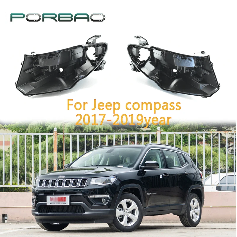 

Задняя панель автомобиля PORBAO для Jeep Compass 2017 2018 2019, корпус фары, пластиковое черное переднее левое и правое сменное устройство