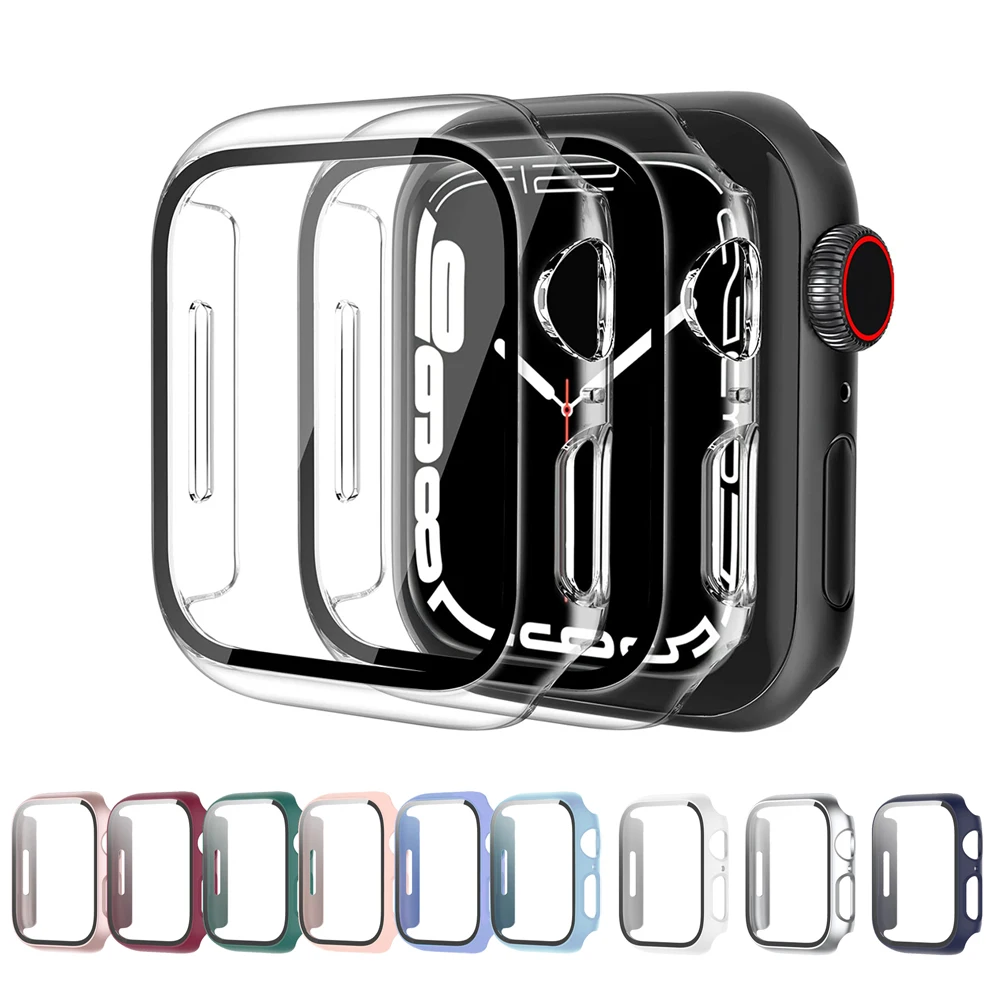 Glas + Cover Voor Apple Horloge 7 Case 45Mm 41Mm 40Mm 44Mm Beschermende Shell Voor Iwatch serie 7 6 Se 5 4 3 2 Frame Matte Hard Case