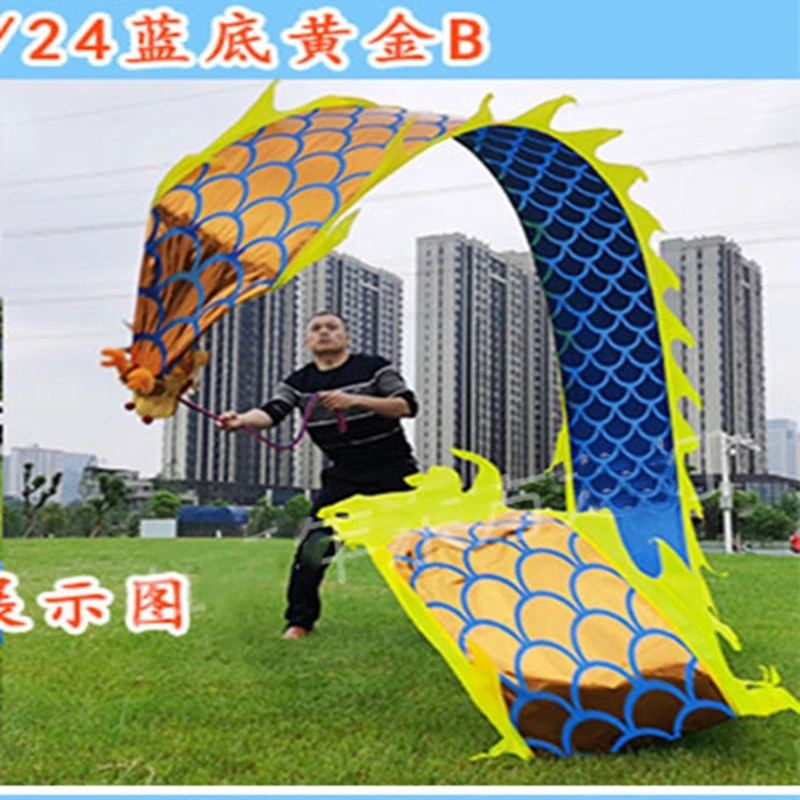 Blue golden 6M Dragon Dance Costume Fitness Outdoor Sports Exercise Jump Square Performance Funny Toys Group Activities Prop