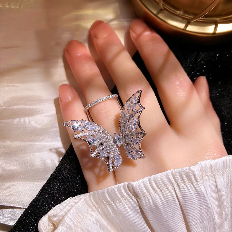 Big Butterfly Rings For Women S925 Sterling Open Size Exquisite Atmosphere Cubic Zirconia Wing Index Finger Fine Jewelry Anel