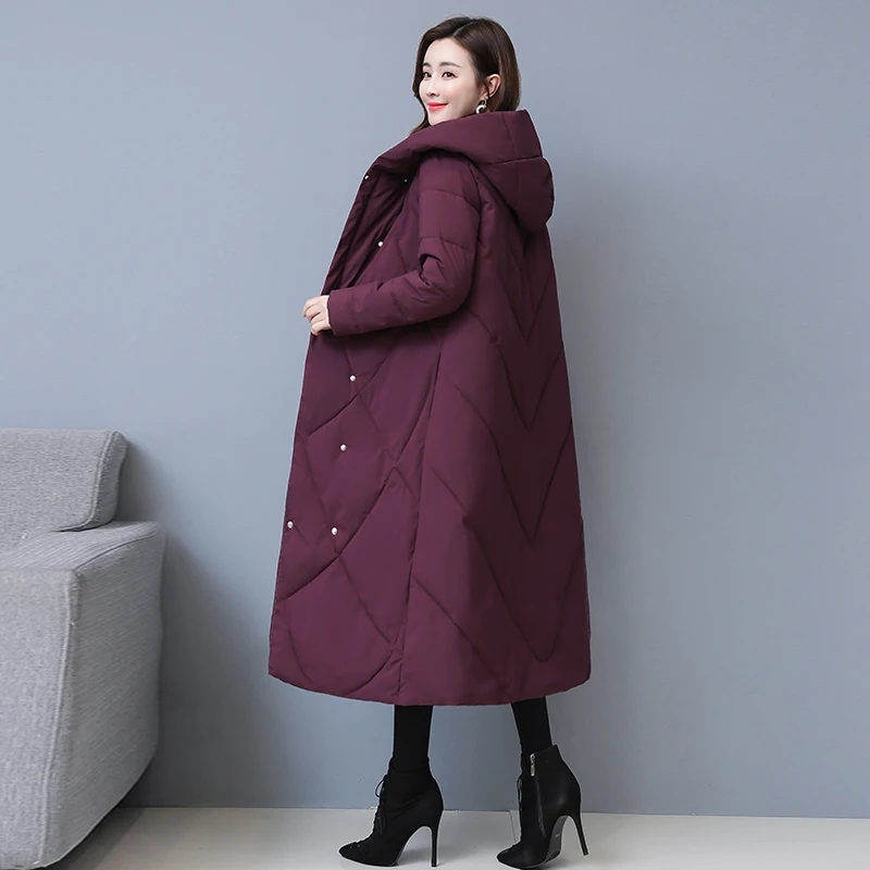 Women Down Parka Women\'s 2024 Winter New Loose Cotton Padded Coat Long Knee Length Down Cotton Jacket Woman Plus Size 6XL Jacket