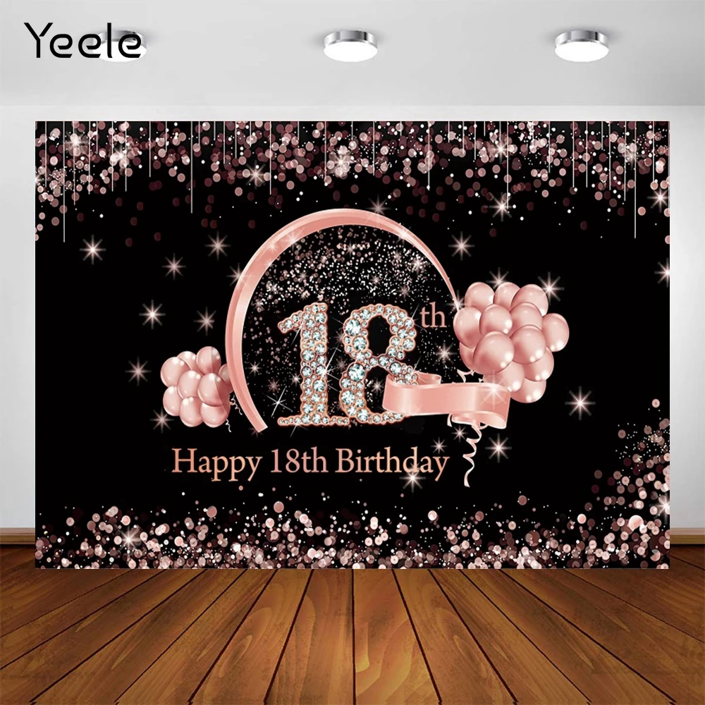Yeele-18 번째 생일 사진 배경, 핑크 풍선 소녀 반짝이 사용자 정의 사진 배경 사진 스튜디오 Photocall