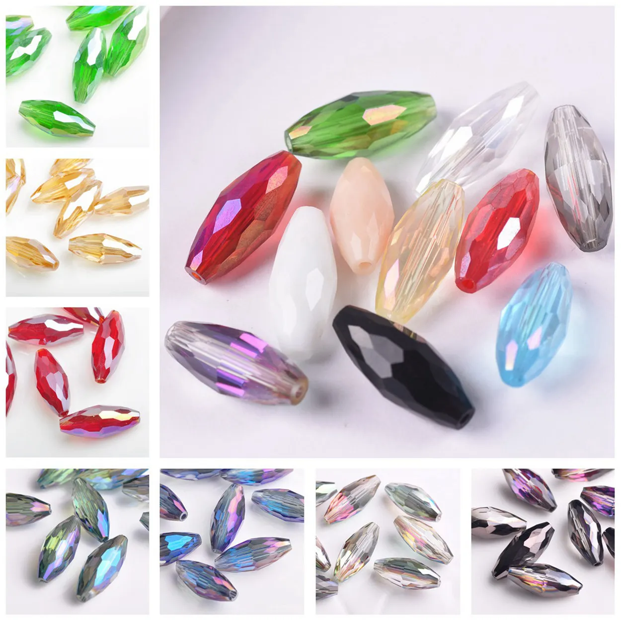 18x8mm Oval Tube Faceted Cut Crystal Glass Loose Crafts Beads for Jewelry Making DIY