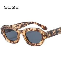 SO&EI Ins Popular Fashion Polygon Square Women Sunglasses Shades UV400 Retro Rivets Decor Men Trending Blue Green Sun Glasses