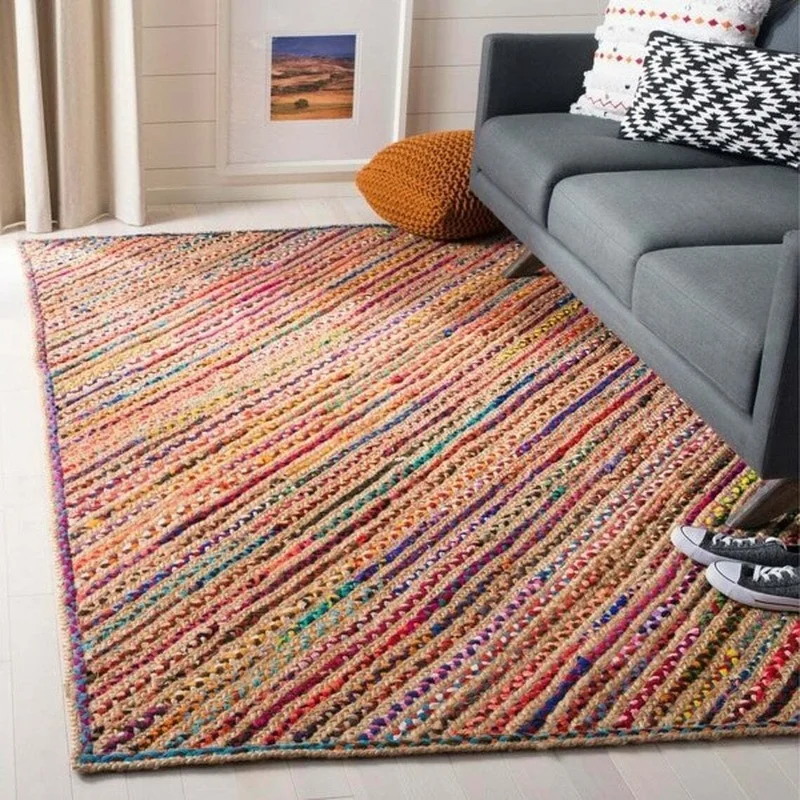 Rug Natural Jute and Cotton Rug Handmade Braided Style Reversible Rustic Look Rag Rugs and Carpets for Home Living Room