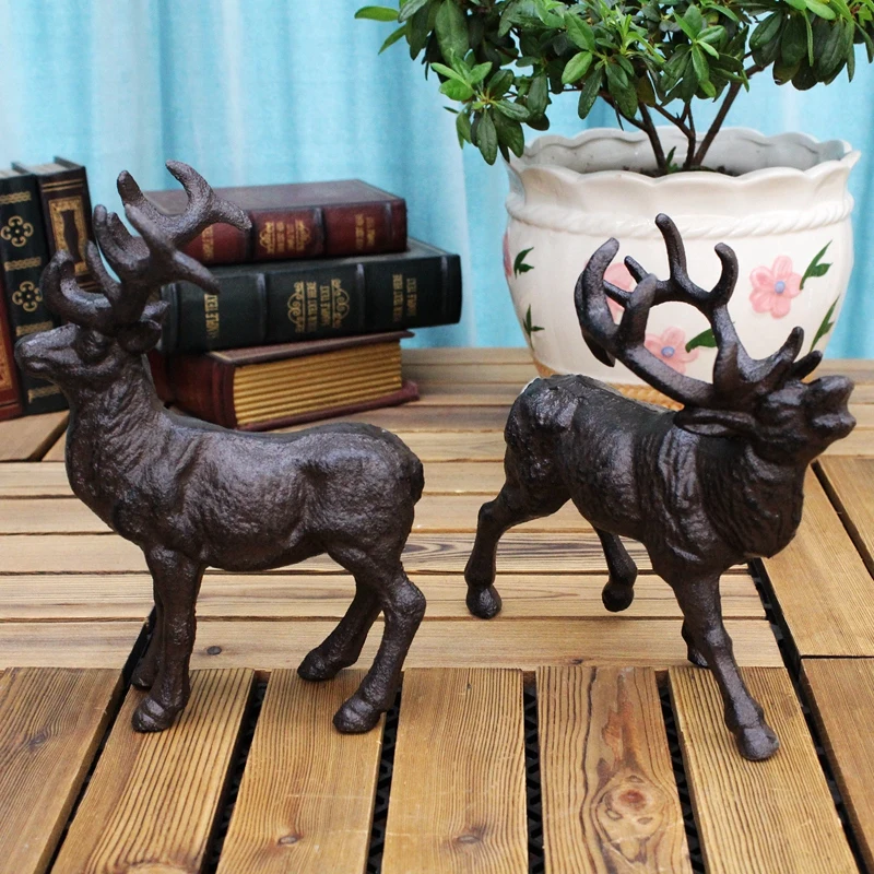 الأوروبي الرجعية ديكور المنزل الحديد الزهر الرنة التماثيل لهجات الصناعية الثقيلة ريفي ساحة عرض حالة الحيوان المعدني