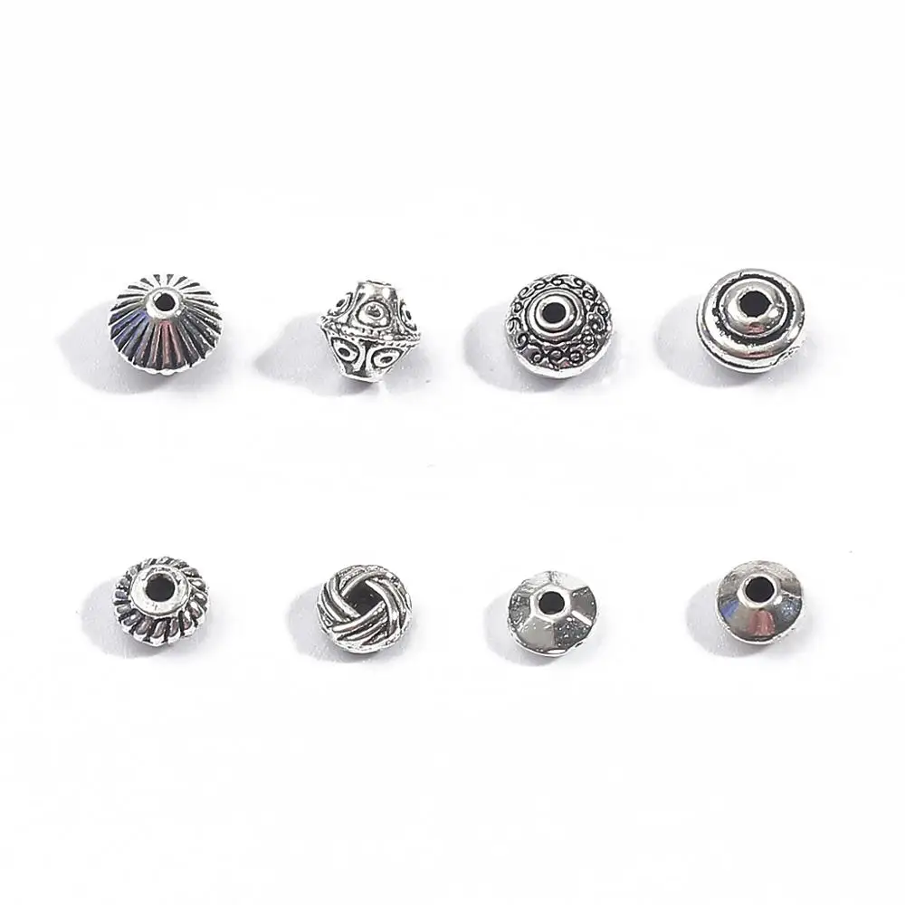 30/50pcs 6/7mm Tibetan Antique Silver Plated Metal Beads Pattern Spacer Beads For Jewelry Making DIY Bracelet Nekclace