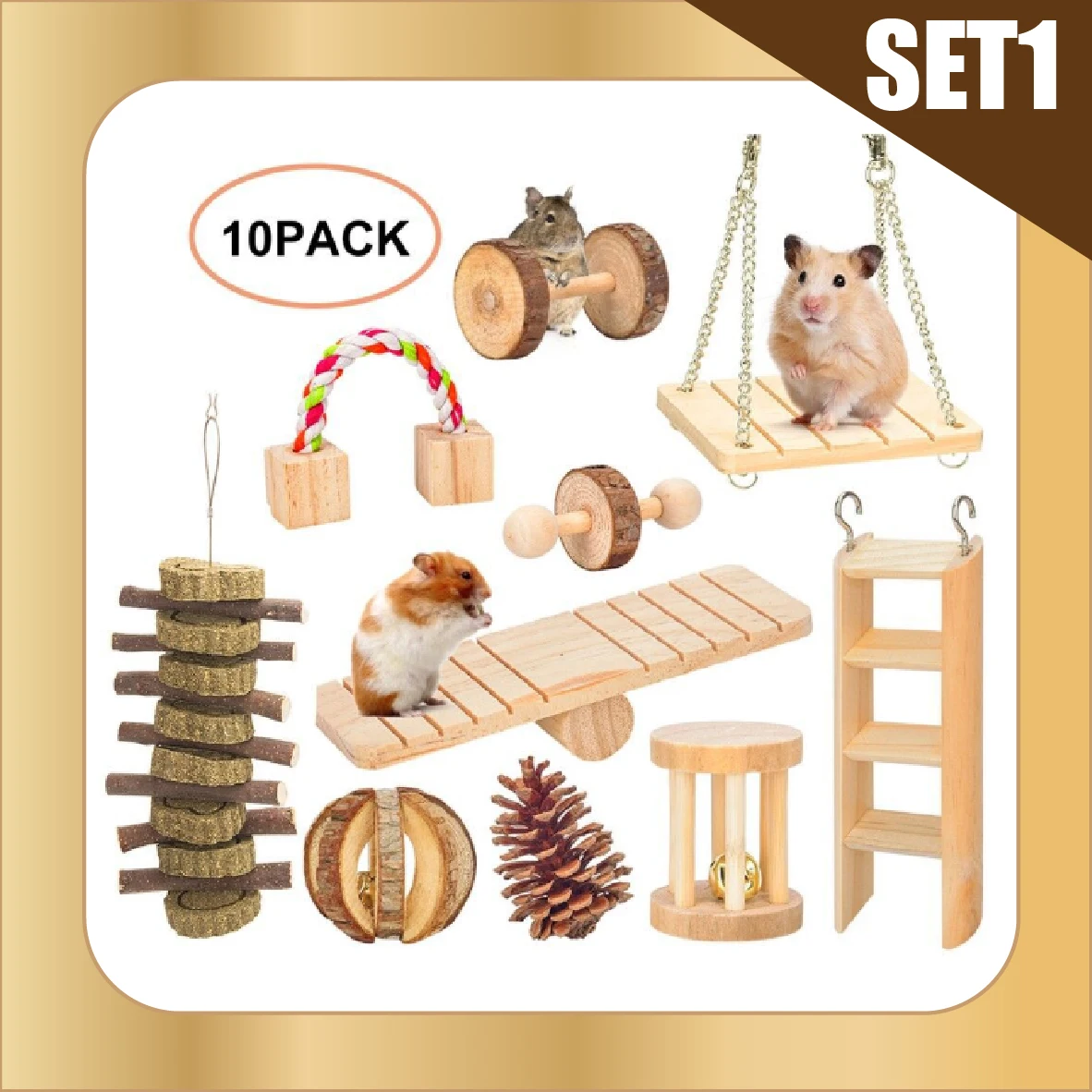 Hamster Chew Toys Set Natural Wooden Hamster Toys and Accessories Teeth Care Molar Toys for Guinea Pigs Syrian Hamster Toy Set.