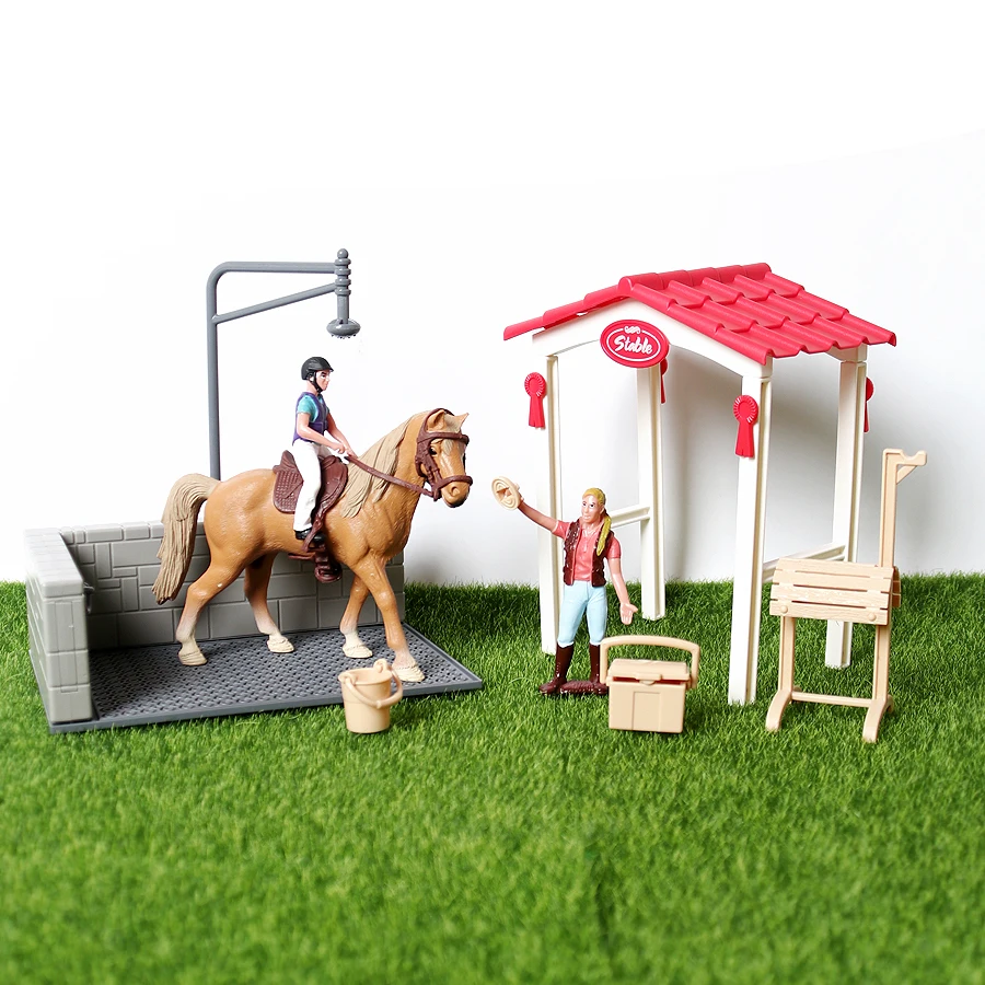 Simulatie Boerderij Paard Kraam Met Rijders, Wassen Gebied Model Actiefiguren Educatief Collectible Speeltoestel Voor Kinderen