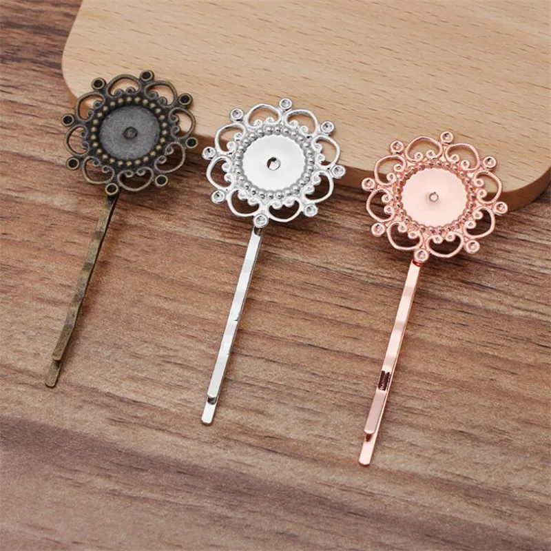 10pcs Flower Hair Jewelry Hairclip Blank Base Settings Word Folder Hair Clips Barrette For 12mm Cabochon Cameo DIY Headwear