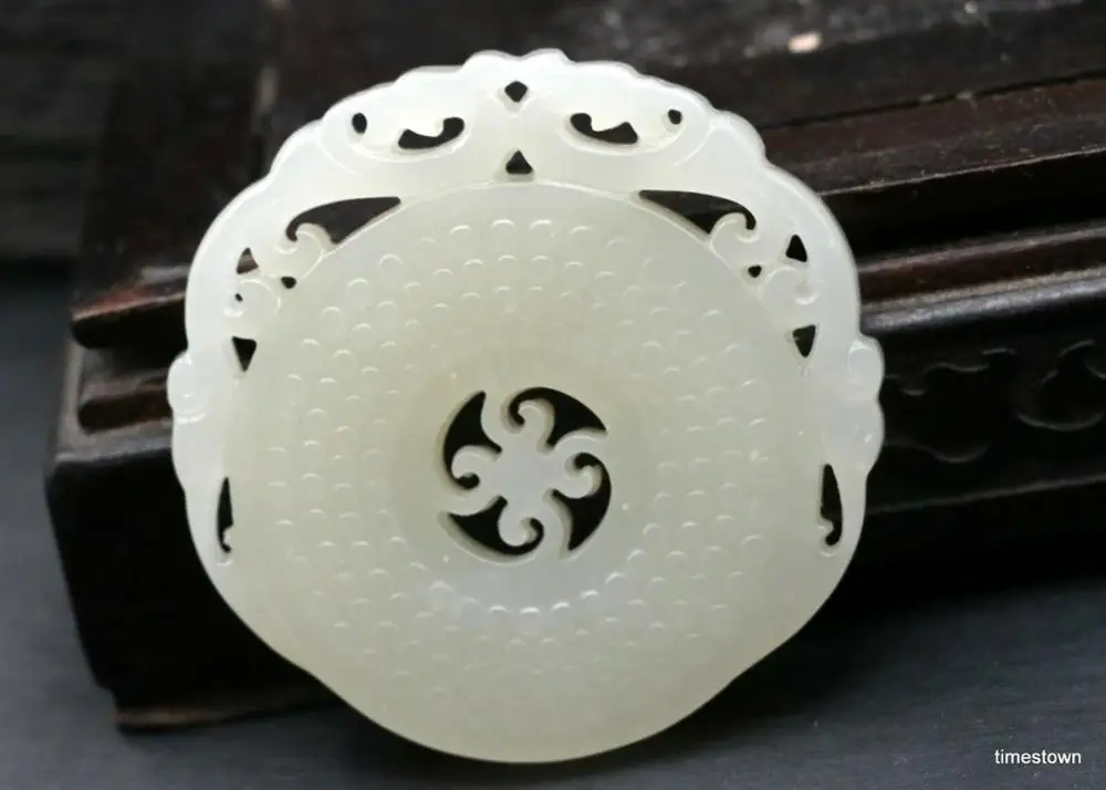 Big Treasure Top Chinese Hetian Old Jade Dragon Bud Vein totem Bi Disc Pei Pendant Carving Timestown 20201126A