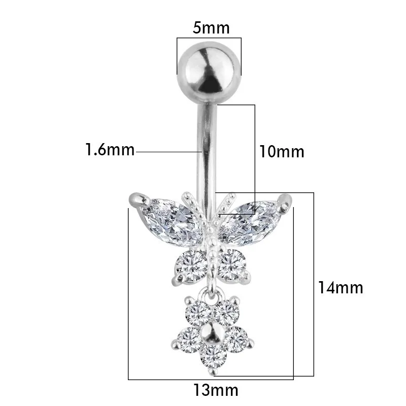 1 pc New Butterfly Zircon Fashion High Quality Surgical Steel Navel Piercing Belly Button Rings Belly Piercing Body Jewelry