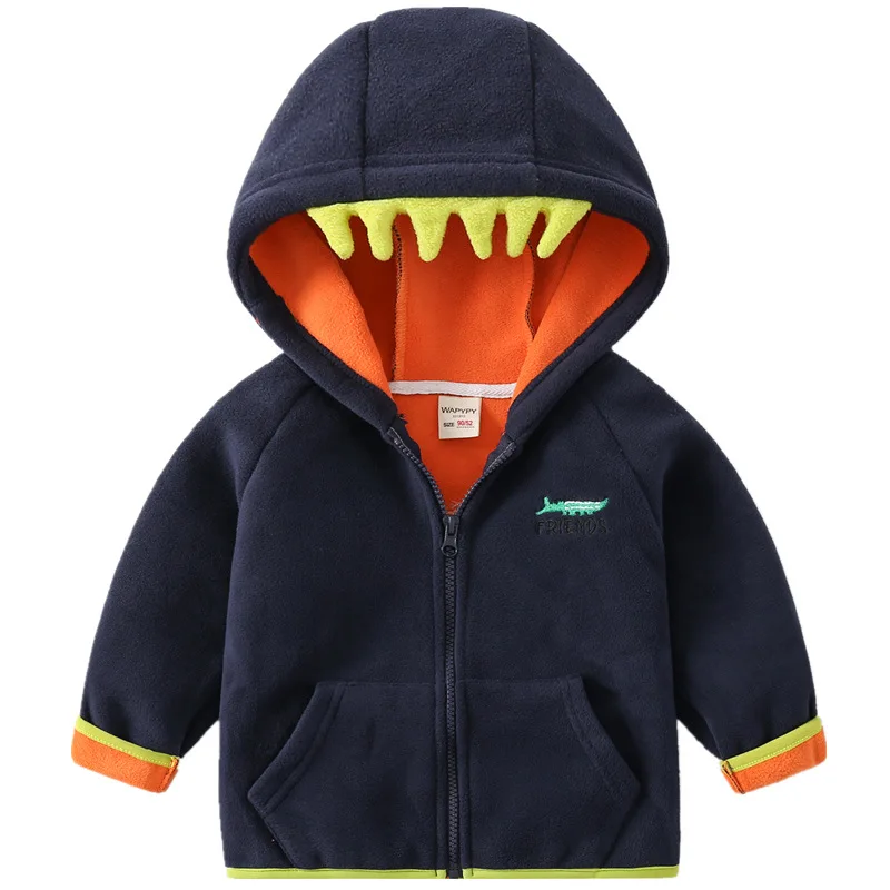 Children Thicking Outwear Boys Polar Fleece Hooded Zipper Sweatershirt Boys Coat Kids Cartoon Outwear Baby Outfits