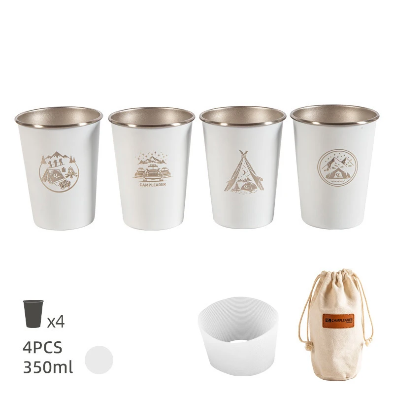 

4PCS 350ML Outdoor Camping Cups Folding 304 Stainless Steel Water Cup Coffee Cup Portable Water Bottle with Storage Bags