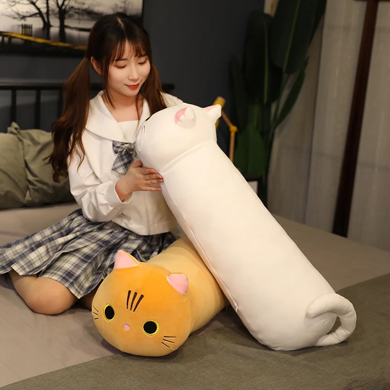 Kawaii Cat Long Pillow Sofa Cushion Plush Toy Stuffed Cartoon Cat Animal Doll for Lovely Gift
