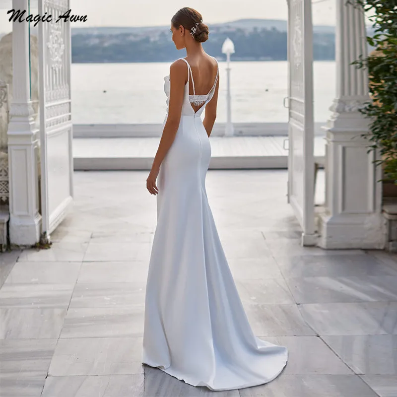 Magic Awn New Bohemian Mermaid abiti Da Sposa pizzo spalline Backless semplice Beach Maraige abiti Abito Da Sposa economico