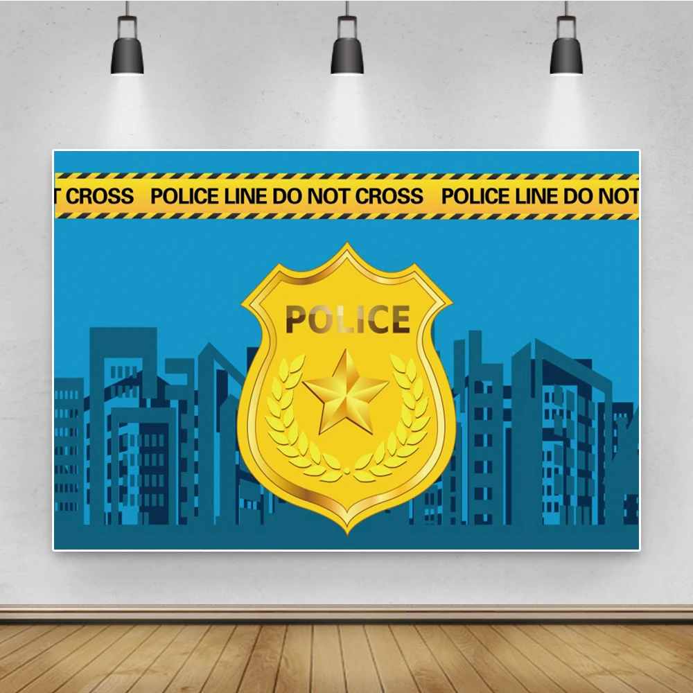 Cartoon City We Are Quarantined Police Warning Birthday Party Personalized Banner Portrait Photo Background Photo Backdrops