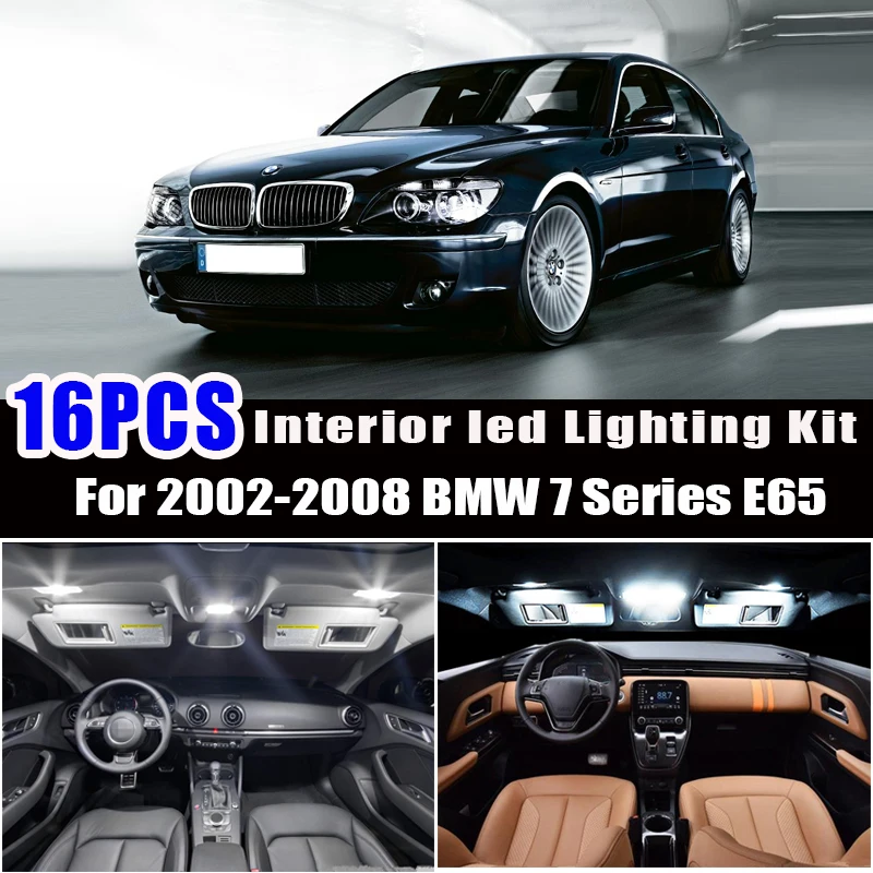 16x White Canbus Car LED Light Bulbs Interior Kit For 2002-2008 BMW 7 Series E65 Error Free Map Dome Glove Box Light Car Styling