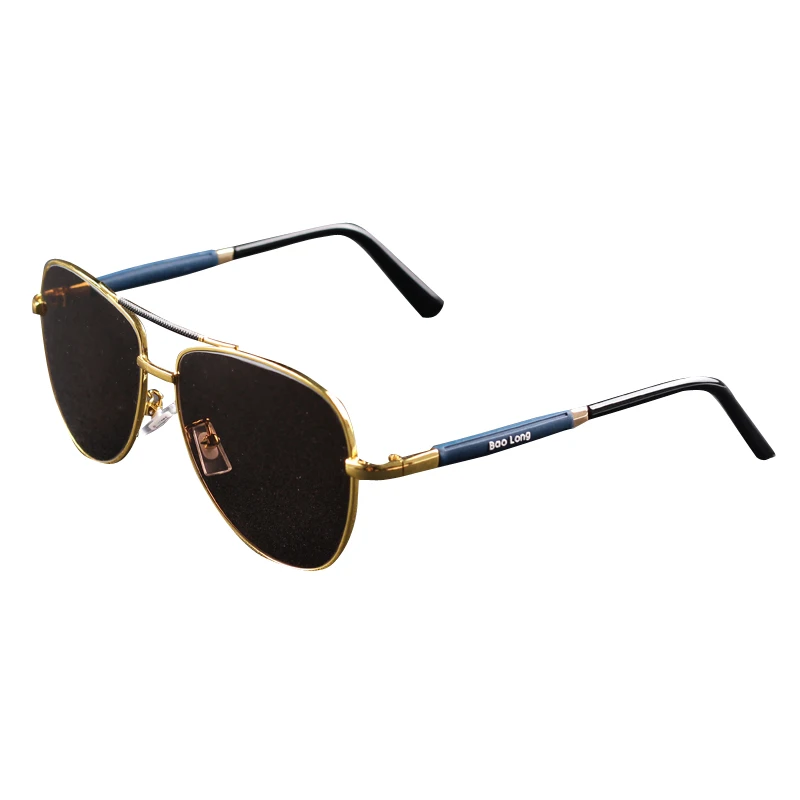 Vazrobe Aviation Sunglasses Men Glass Sun Glasses for Man Natural Crystal Stone Lens Anti Scratch Brown UV400
