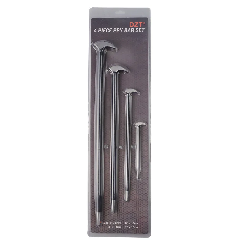 4Pcs Crowbars Pry Bar Set Round Rod Crowbar Nail Puller Solid Steel Rooled Heel Bar Farm Engine Workshop 6" 12" 16" 20"