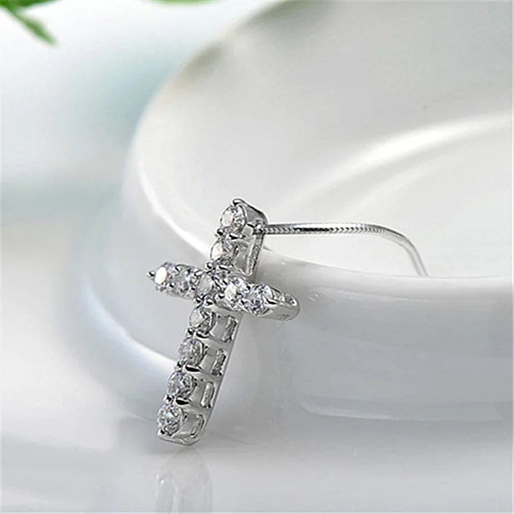 LEKANI New Fashion Cross Necklace Accessory Ture 925 Sterling Silver Women Crystal CZ Pendants Necklace Fine Jewelry