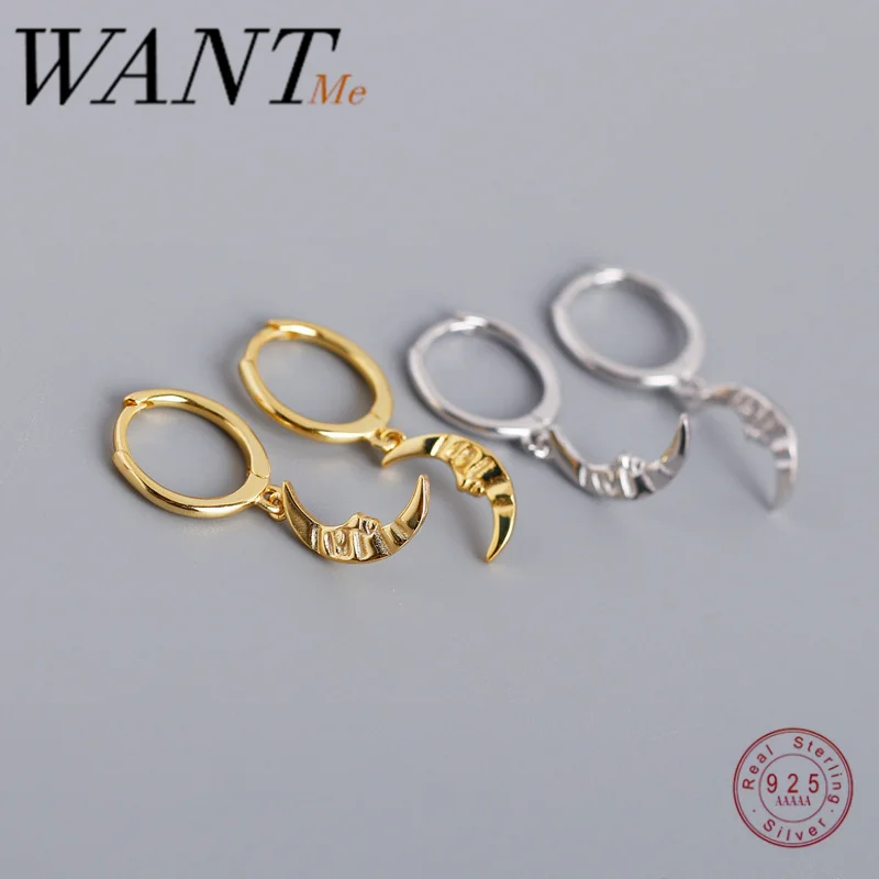 WANTME 925 Sterling Silver Minimalist Baroque Style Moon Spike Stud Eearrings for Fashion Women Punk Piercing Pendiente Jewelry