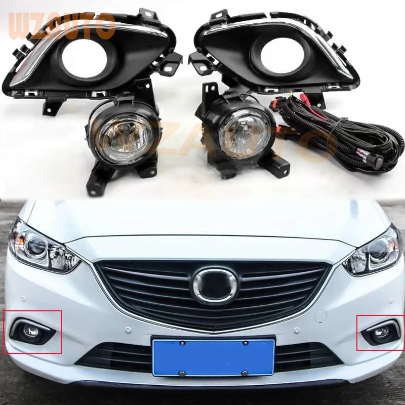 Daytime Running Light DRL Fog Light Fog Lamp Assembly With Chrome Trim Wiring Harness Switch For Mazda 6 M6 Atenza  2013 2014 15