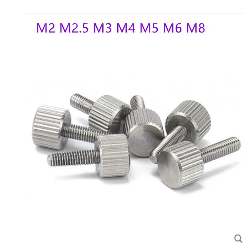 2-10Pcs M2 M2.5 M3 M4 M5 M6 m8 304 Stainless Steel Thumb Screws Plain Type Metric Knurled Head Manual Adjustment Screws