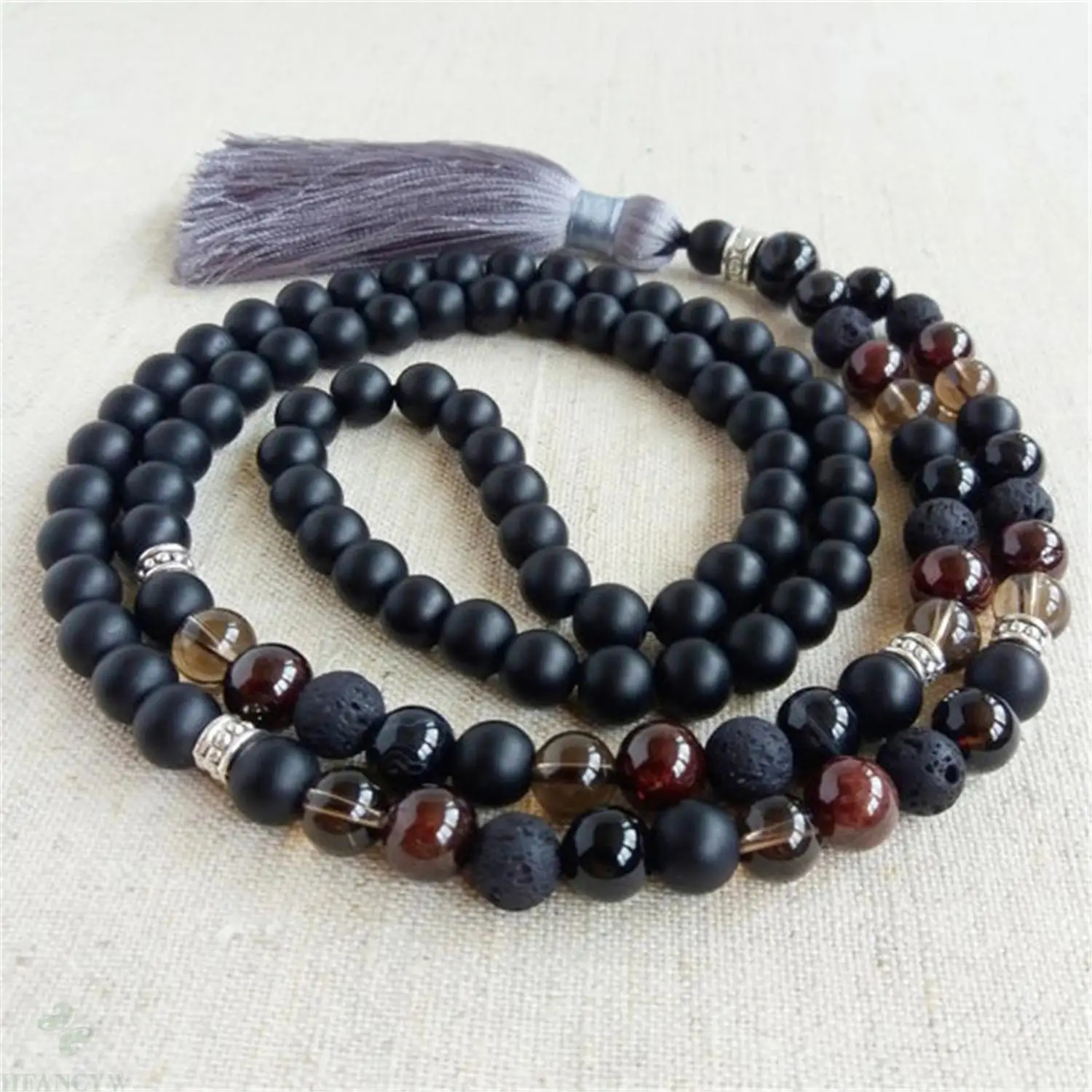 

8mm Frosted black agate Gemstone 108 beads Mala necklace Yoga Mala Buddhism Buddhist Japa Religious Mala Yoga Chakra Prayer