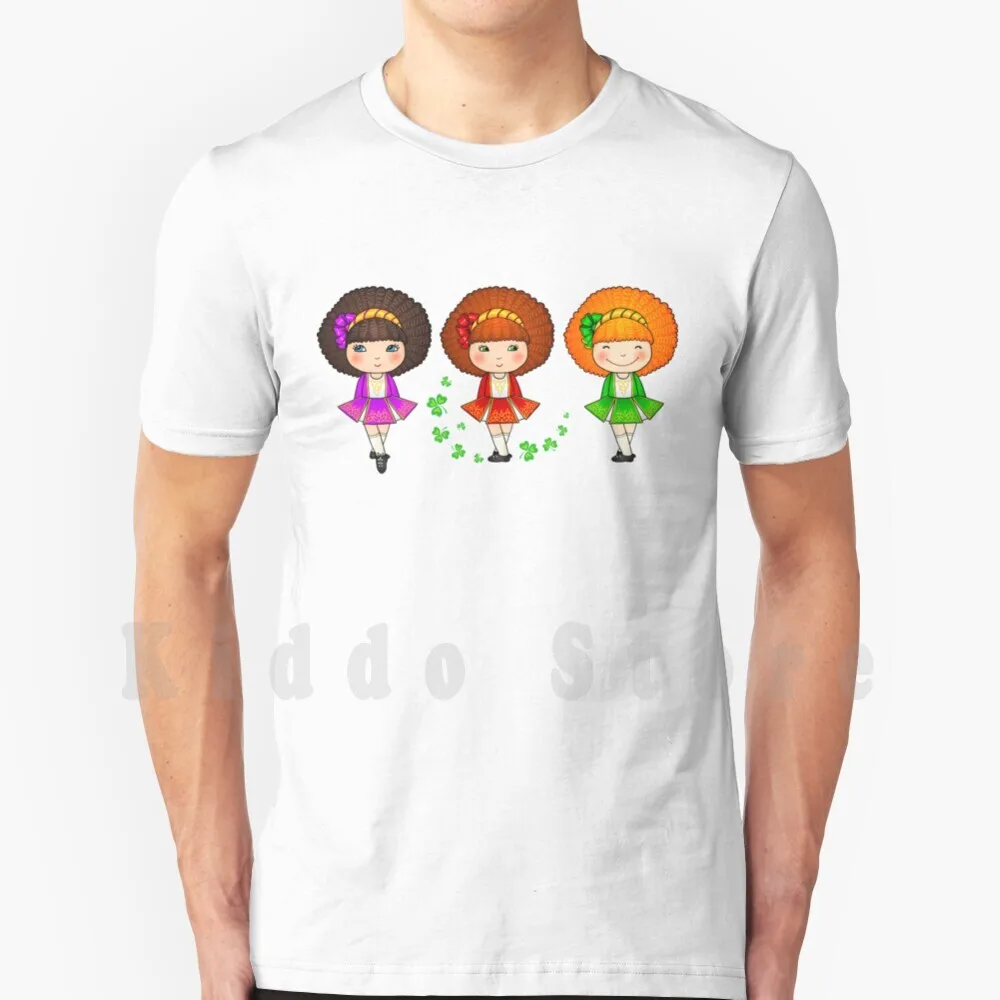 Camiseta de algodón para hombre con estampado DIY de chicas bailarinas irlandesas, diseño divertido y bonito de trébol verde Feis, suave.