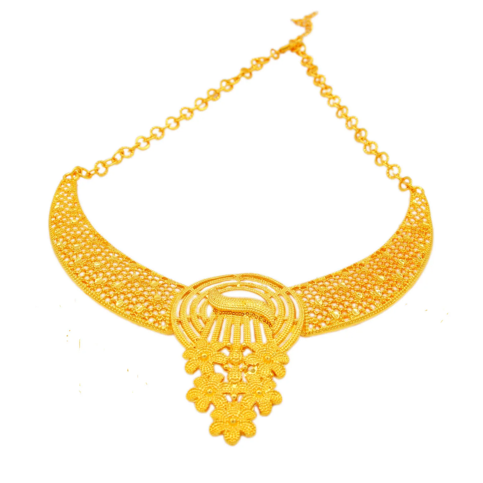 WDZUIAI New Arrival 24K Dubai Gold Color Necklace&Earrings Set For African Arab Women Bridal Wedding&Engagement Luxury Jewelry