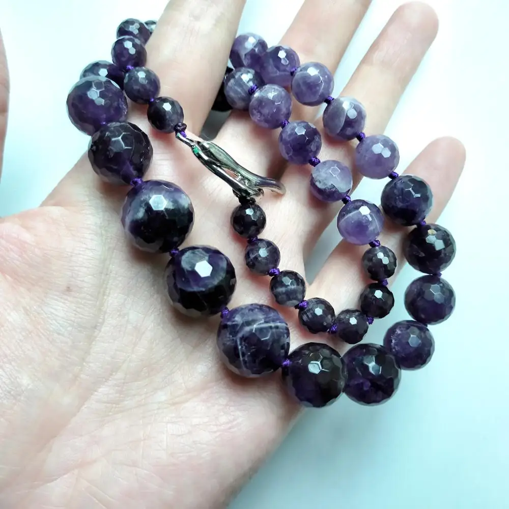 LiiJi Unique Natural REAL Purple Amethysts Approx 6-16mm Choker Fashion Necklace 48cm Nice Party Mothers Day Gift