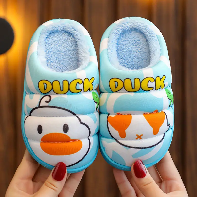 2022 Cotton Children Slippers Autumn Winter Non-Slip Warm Thick Kids Cute Duck Fluffy Slippers Comfort Home Indoor Furry Shoes