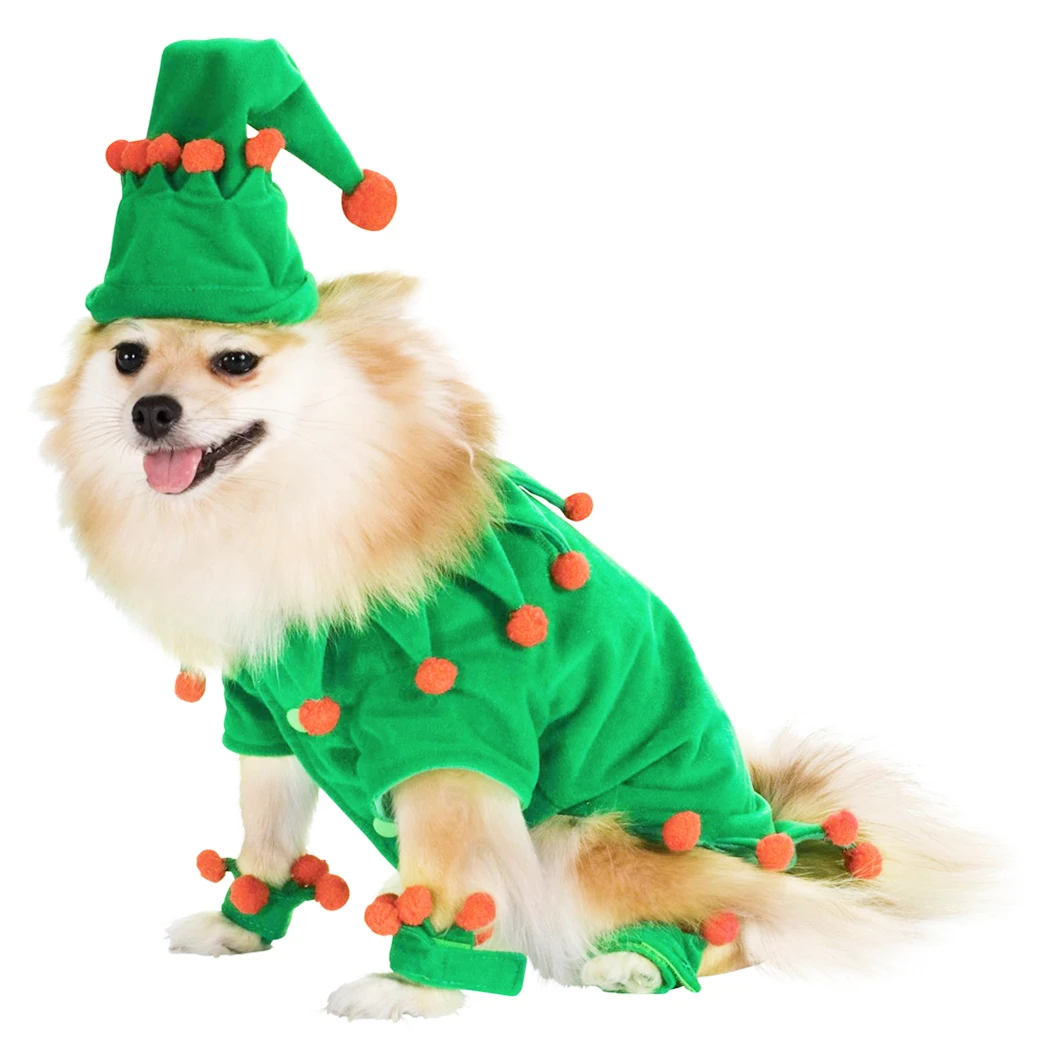 Less Than 5kg Cat Dog Christmas Pet Costumes Set Cute Elf Cosplay Costume Clothes Hat With Leg Sleeves Pet Supplies