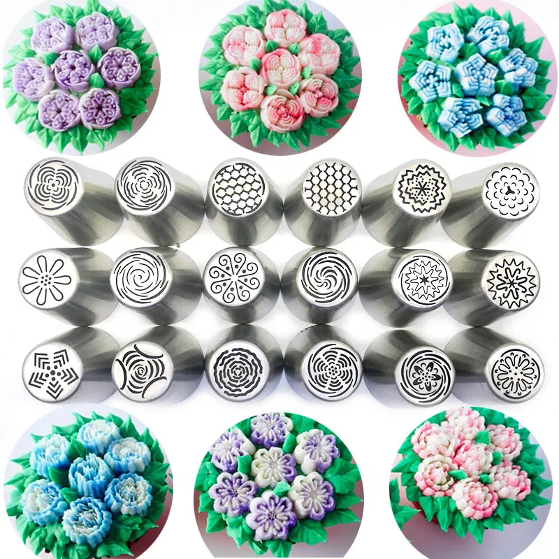 

18pcs Russian Tulip Tips Stainless Steel Icing Piping Nozzles Pastry Decorating Tips Cake Cupcake Decorator icing dispenser