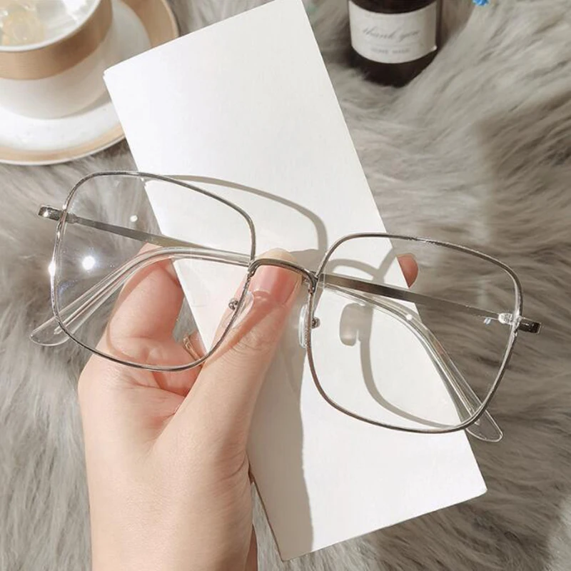 Big Size Square Myopia Glasses for Women Men Eyeglasses Metal Frame Prescription Eyewear 0~-6.0 Diopter