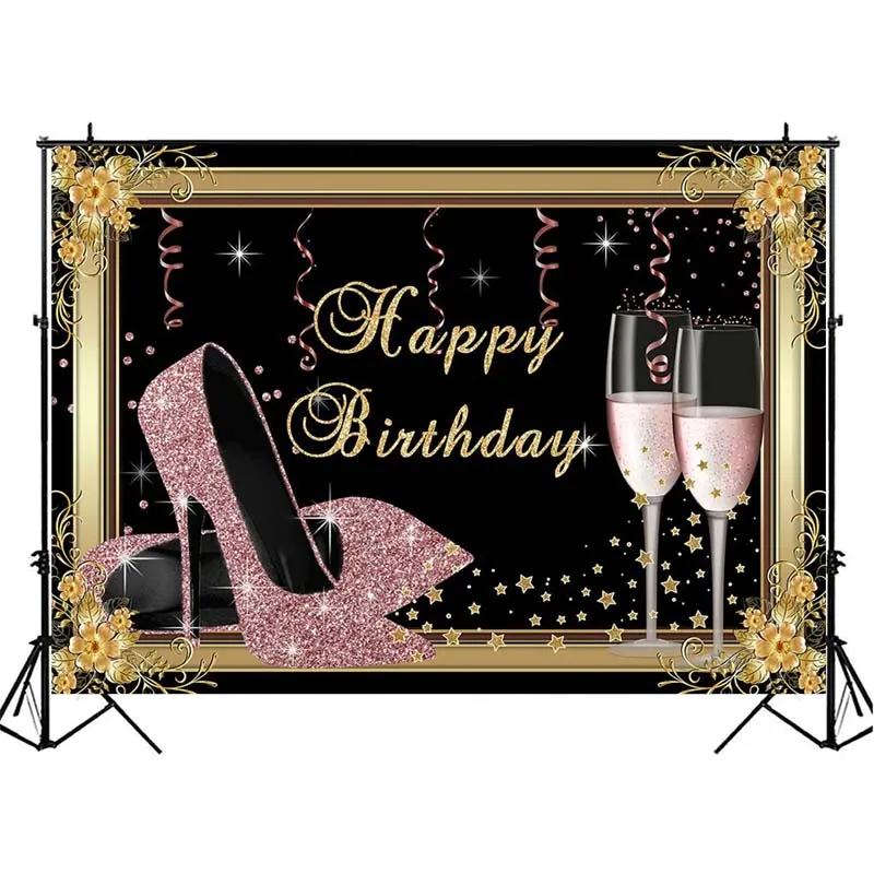 خلفية عيد ميلاد للنساء والفتيات وحفلات أعياد الميلاد السعيدة باللون الوردي بكعب عالٍ لامع خلفية للتصوير الفوتوغرافي لاستوديو الصور