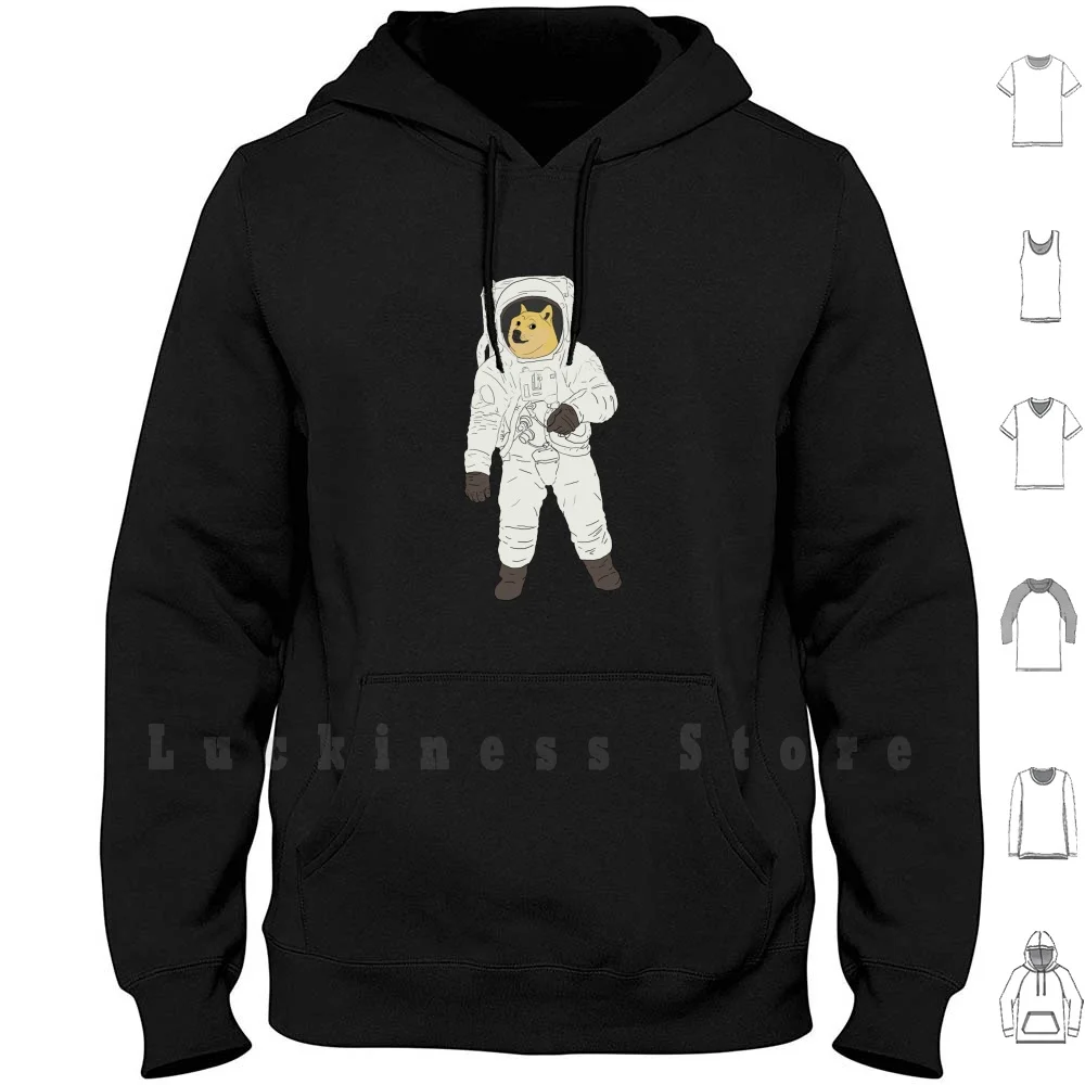 Space Doge Hoodies Long Sleeve Doge Astronaut To The Moon Space Dog Spacesuit Moon Shiba Inu Dogecoin