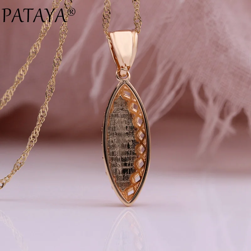 PATAYA New Fashion Glossy Pendant Women Necklace Christmas Gift Wedding Jewelry 585 Rose Gold Color Weaving Rhombus Necklace