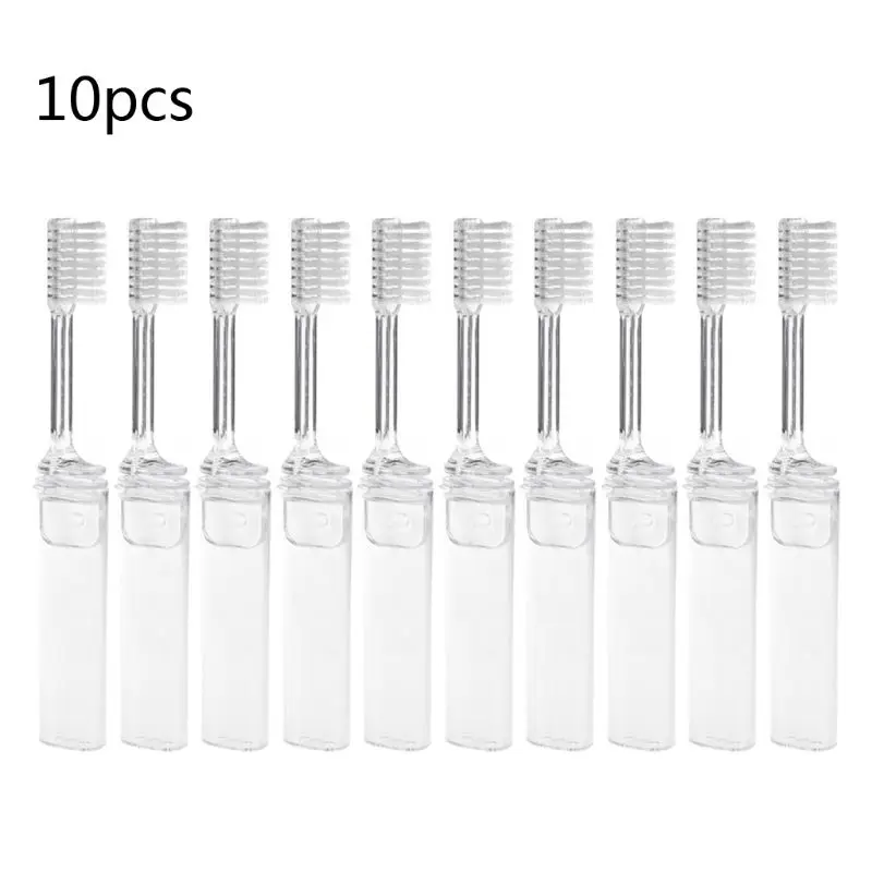 10Pcs/Set Transparent Portable Disposable Plastic Folding Toothbrush Soft Bristles for Outdoor Travel Hotel Busniess Camping Hi