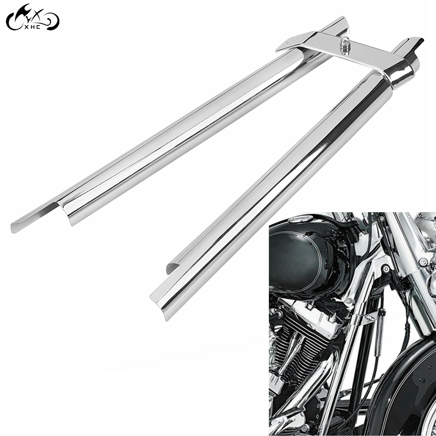 Motorcycle Chrome Front Frame Down Tube Covers Fit For Harley Heritage Softail FLSTFB Classic FLSTSC FXS FLSTF Softail Springer